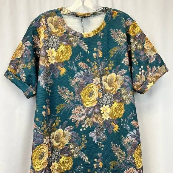 Asos Curve Womens A Line Dress Multicolor Floral Stretch Short Sleeve UK 14 - Picture 8 of 11